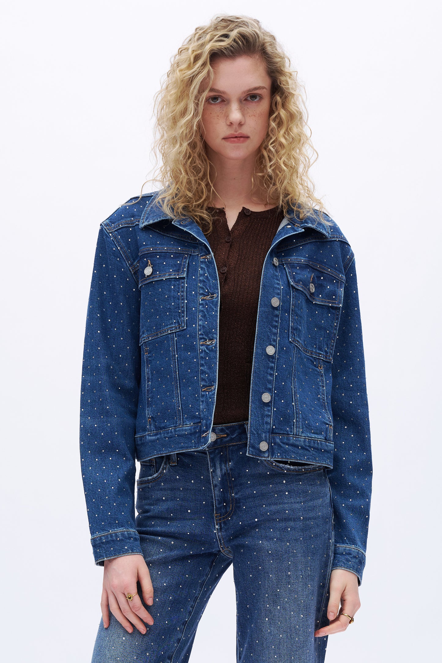 Rhinestone Denim Jacket DEJM006 Dark Blue