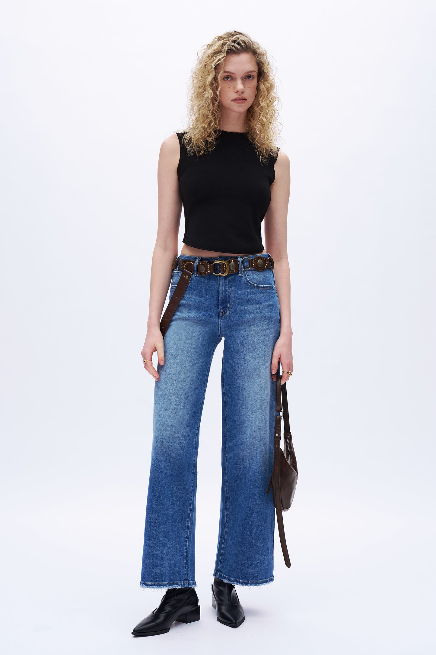HIGH RISE HIGH STRETCH WIDE LEG FRAYED EDGES JEANS DEW8006