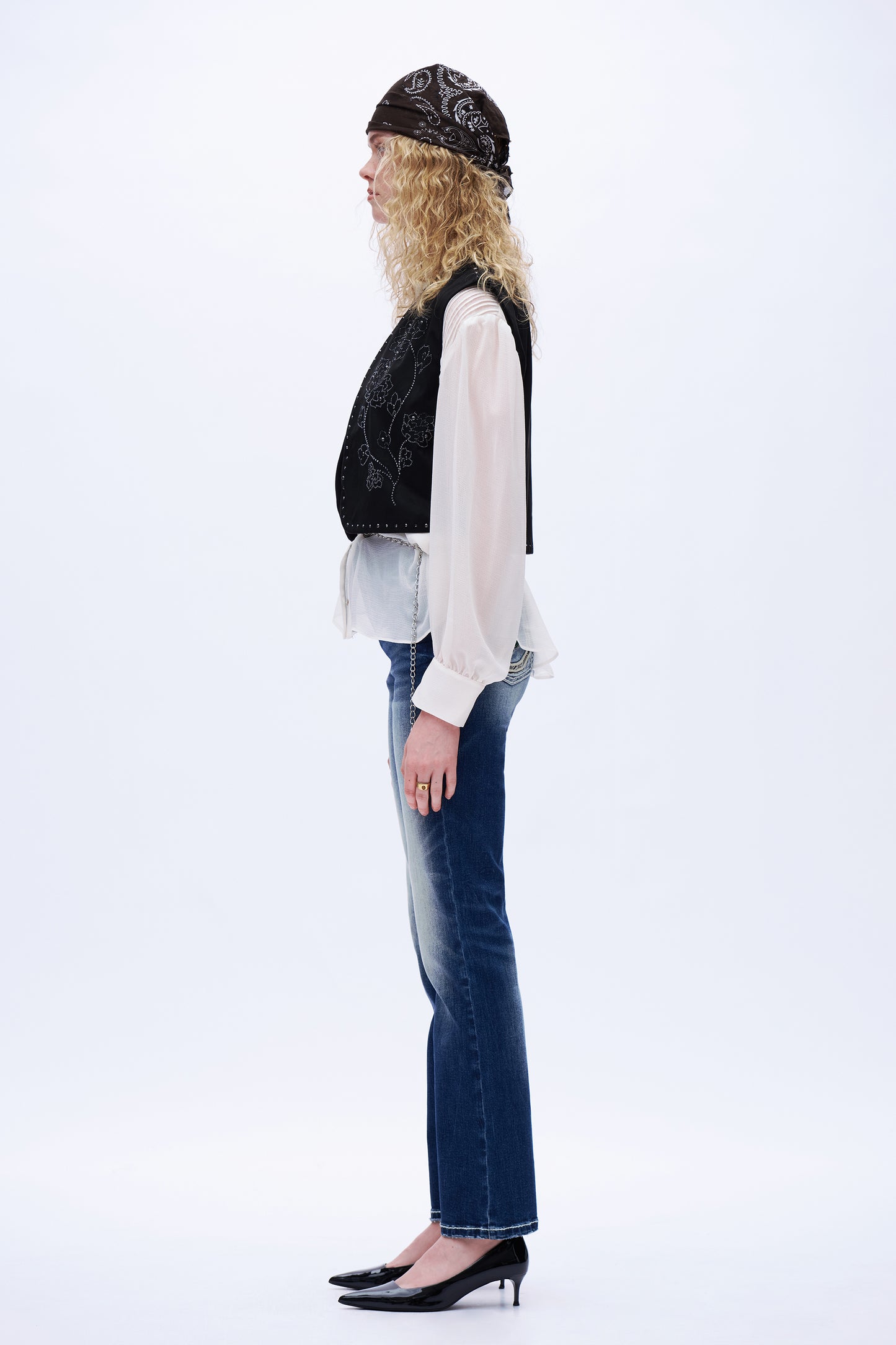 Cactus Embroidered Mid Rise Bootcut Jeans DEF1002 Dark Blue