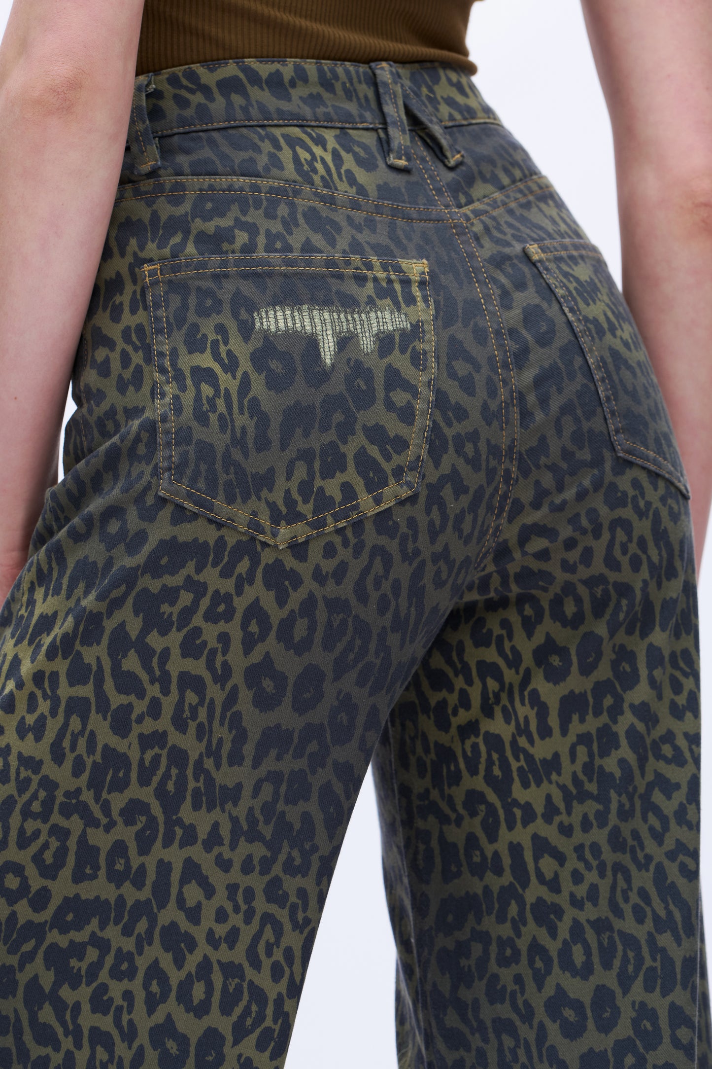 High Rise Wide Leg Printed Denim Jeans DEW8007 Leopard Print