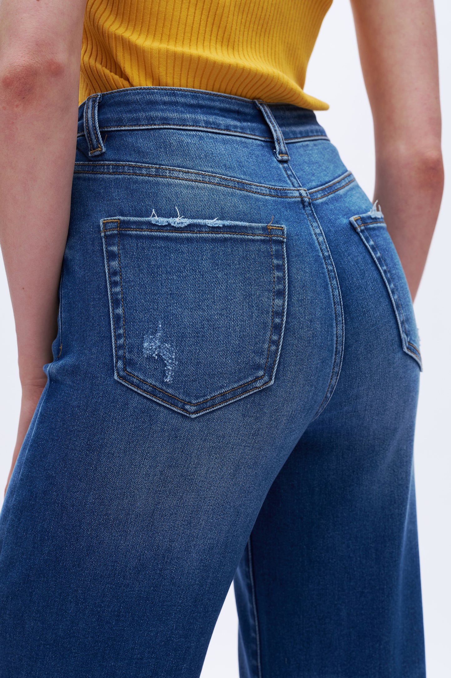 High Rise Loose Jeans With Small Rips DET5009 Deep Blue