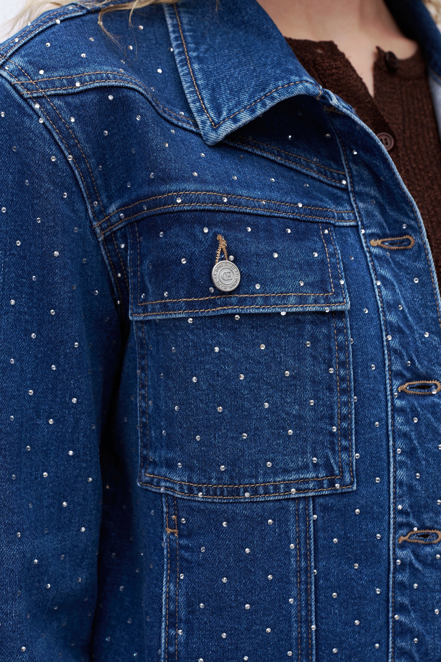 Rhinestone Denim Jacket DEJM006 Dark Blue