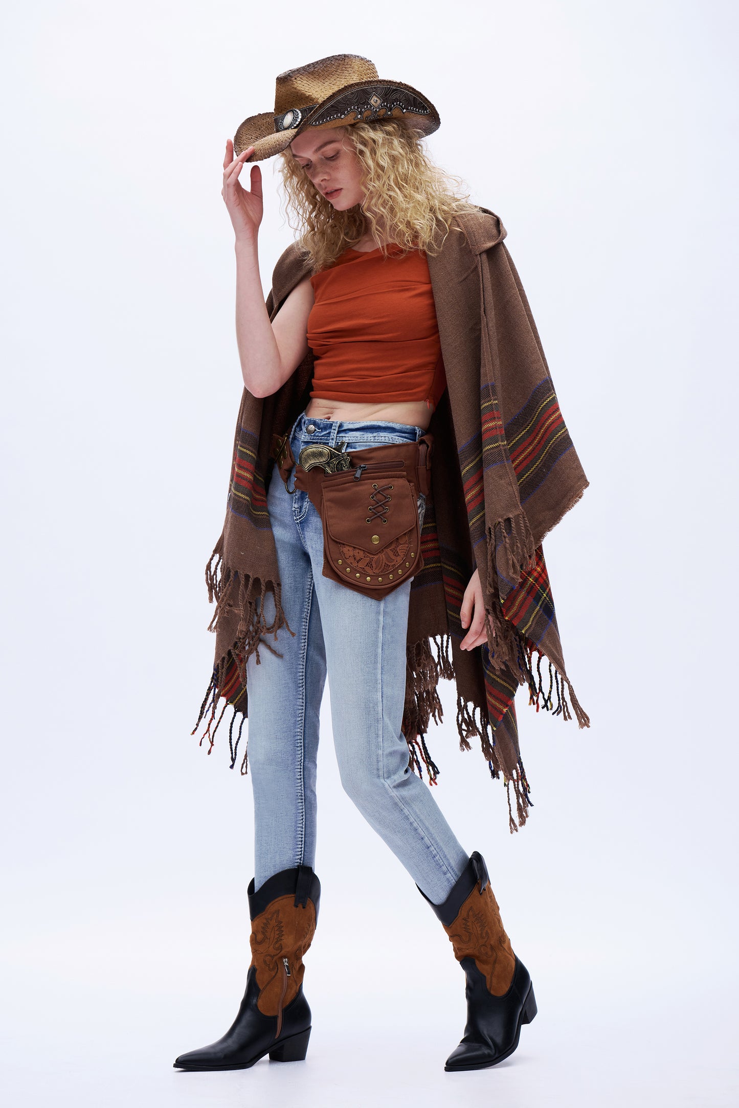 Cross Motif Embroidery High Rise Straight Jeans DET5010 Light Blue