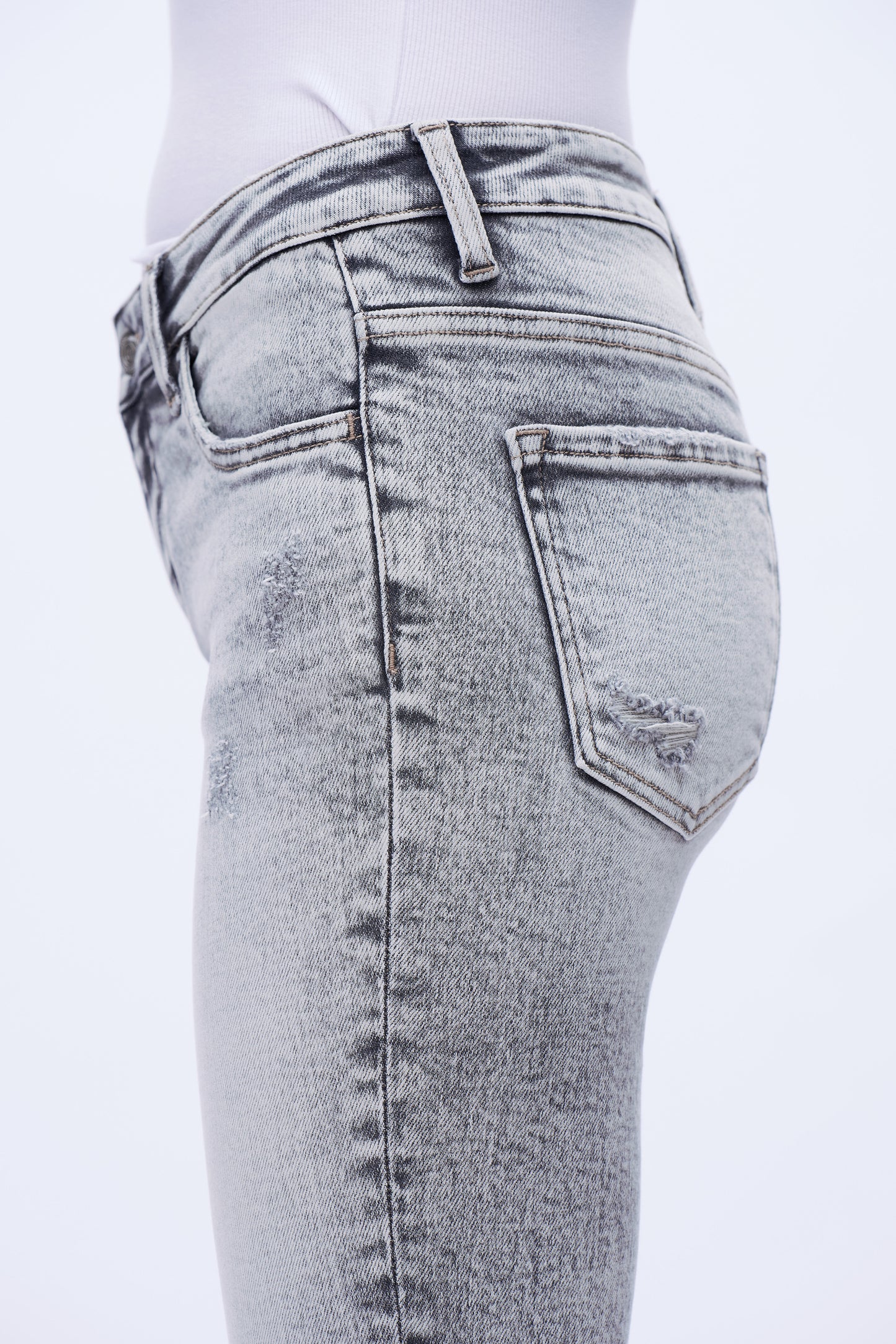 Low Rise Cropped Flare Leg Denim Jeans DEF1009 Light Grey