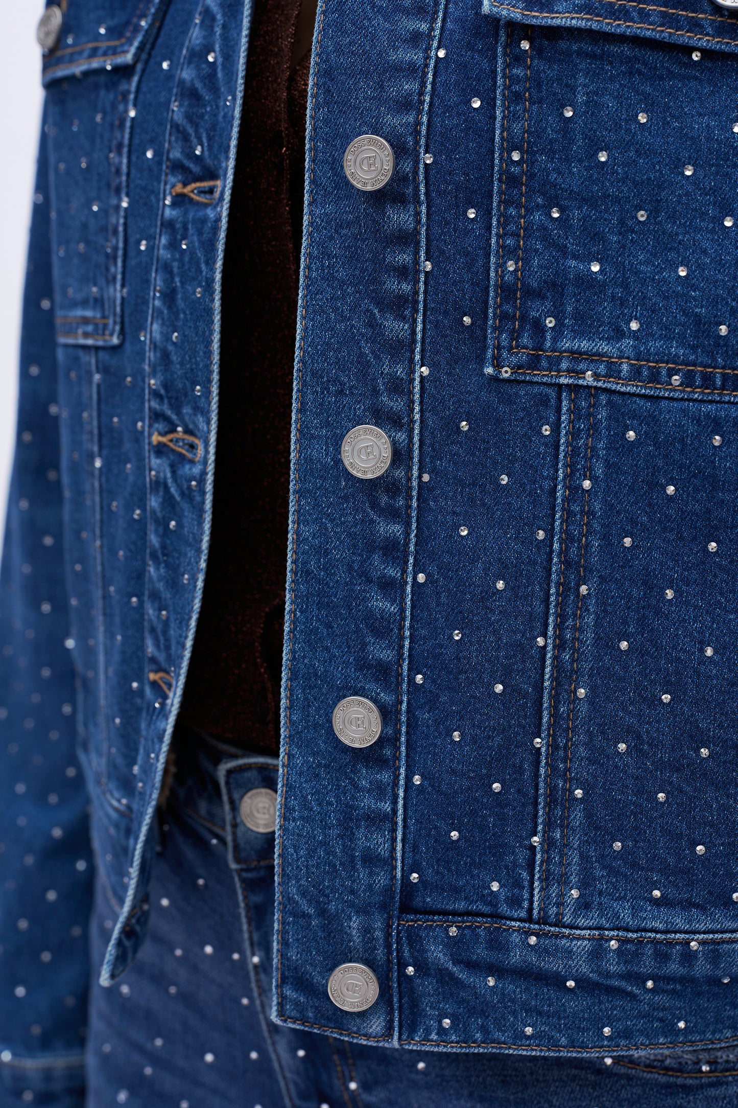 Rhinestone Denim Jacket DEJM006 Dark Blue