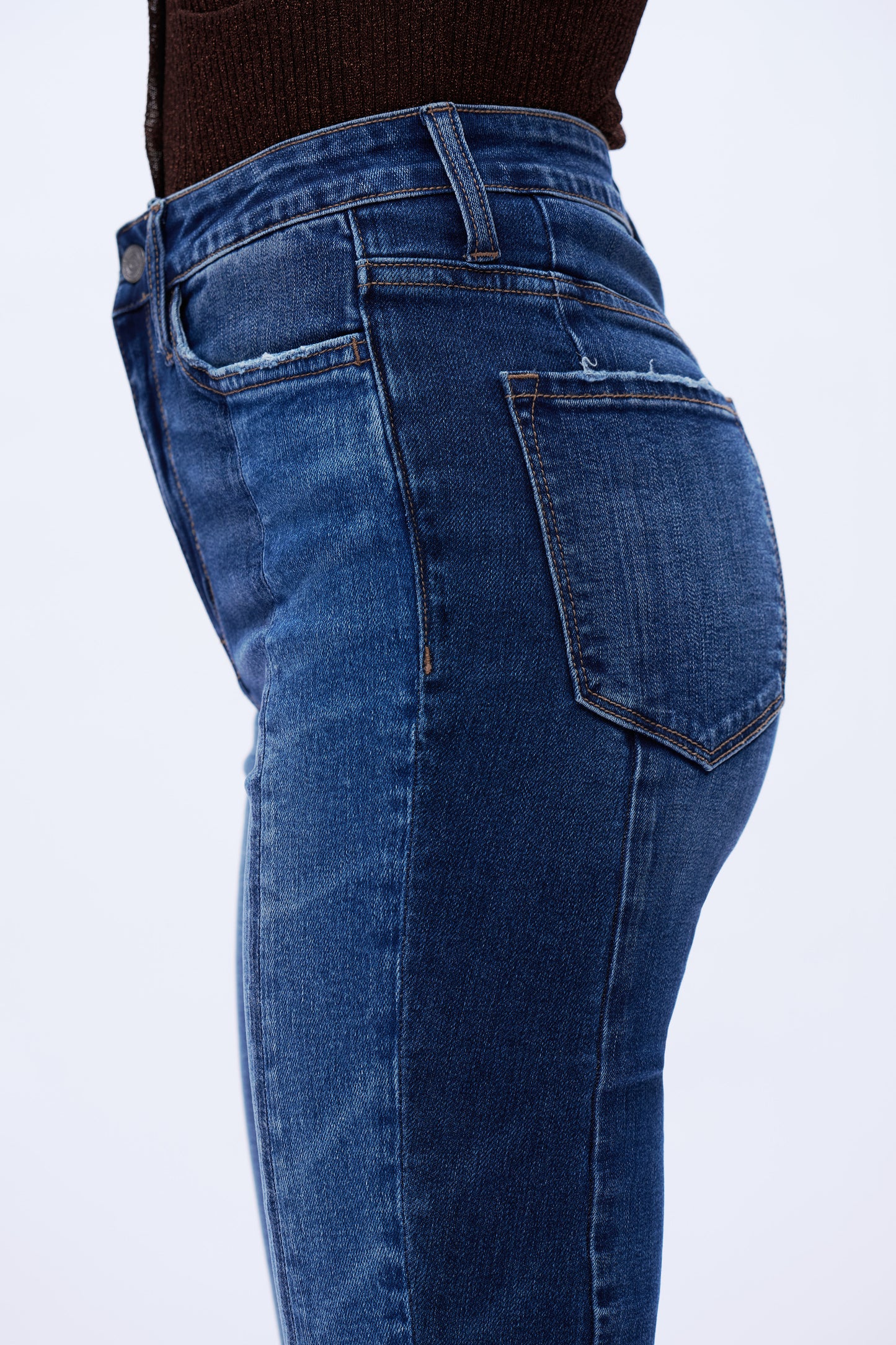 High Rise Flare Leg Denim Jeans DEFM1009 Dark Blue