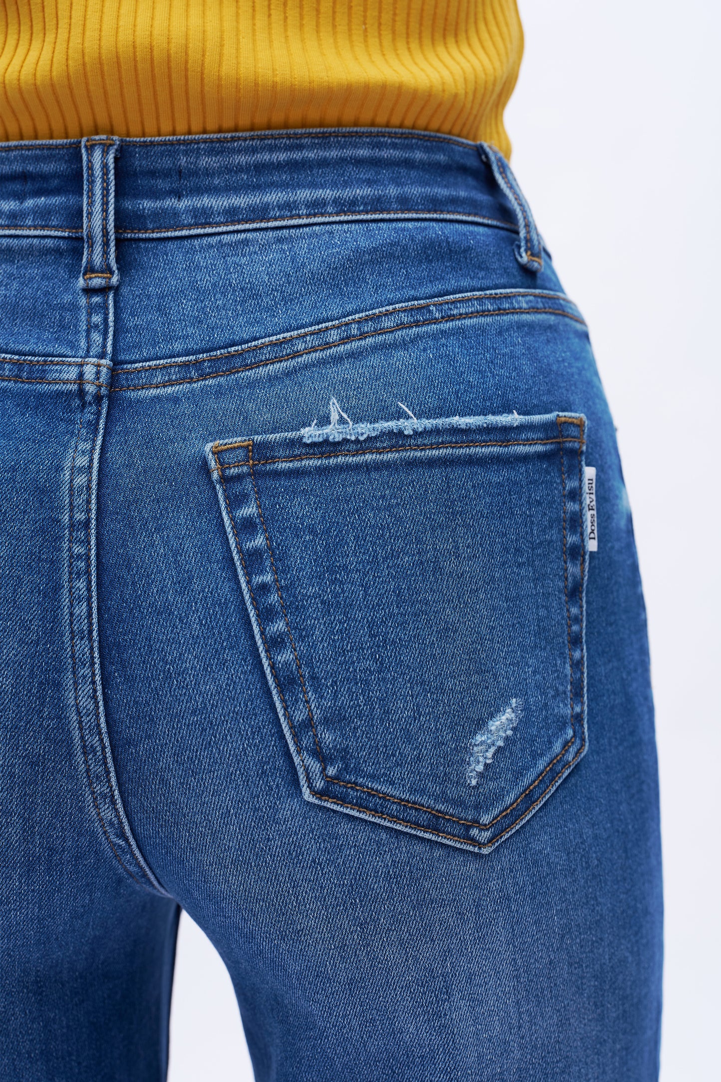 High Rise Loose Jeans With Small Rips DET5009 Deep Blue