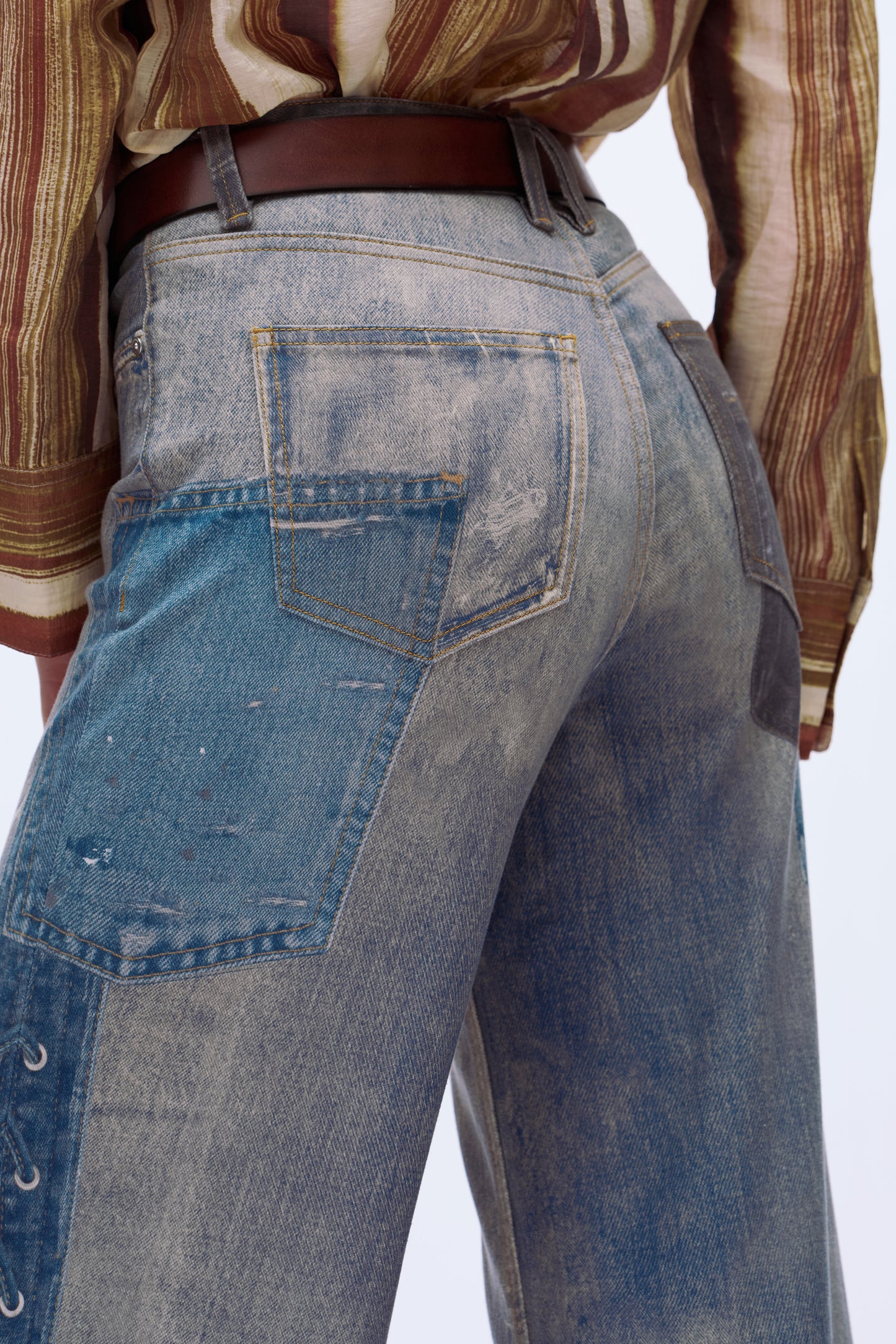 High Rise Wide Leg Printed Denim Jeans DEW8009 Medium Blue