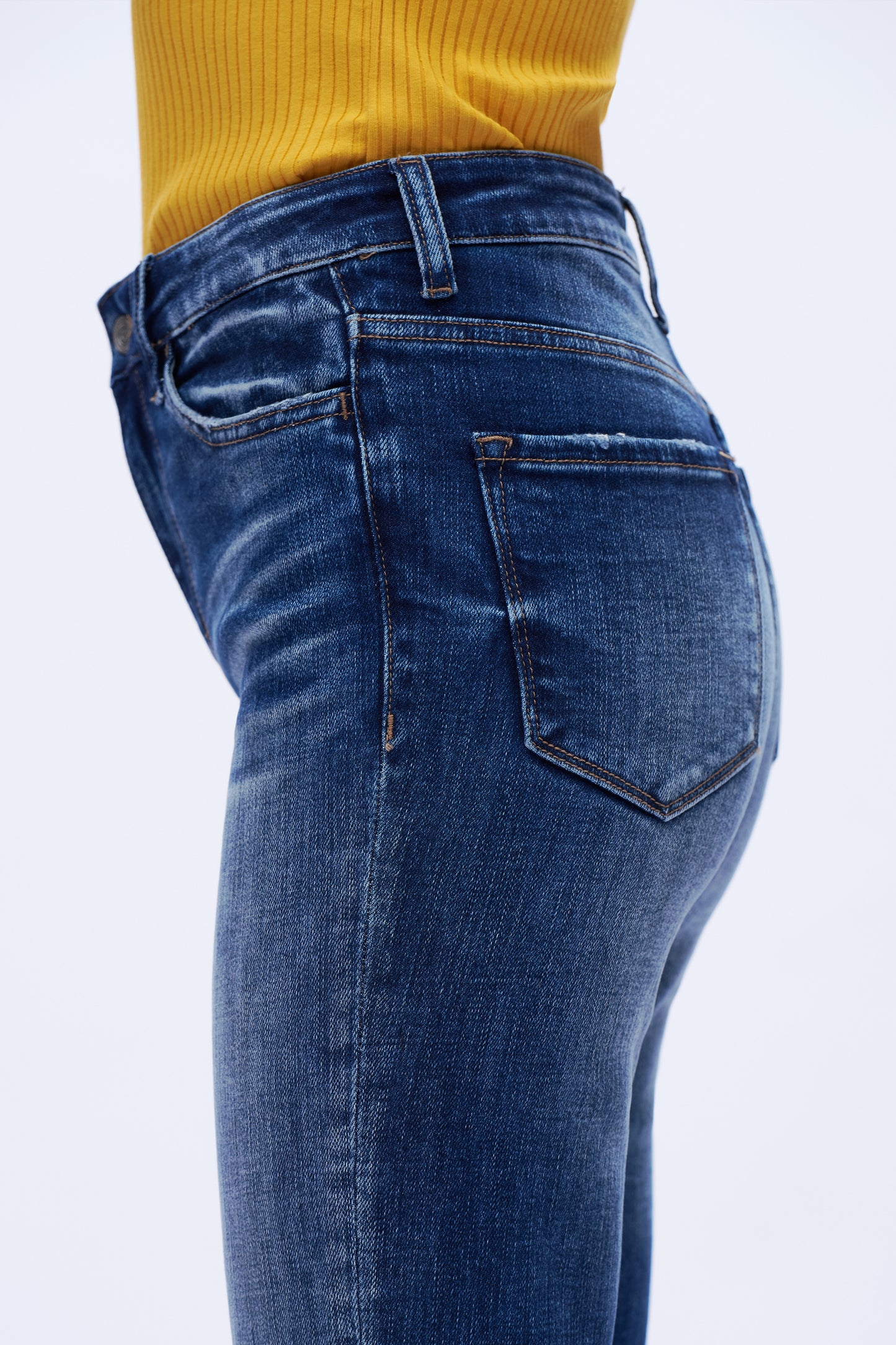 High Rise Distressed Denim Jeans DETM003 Dark Blue