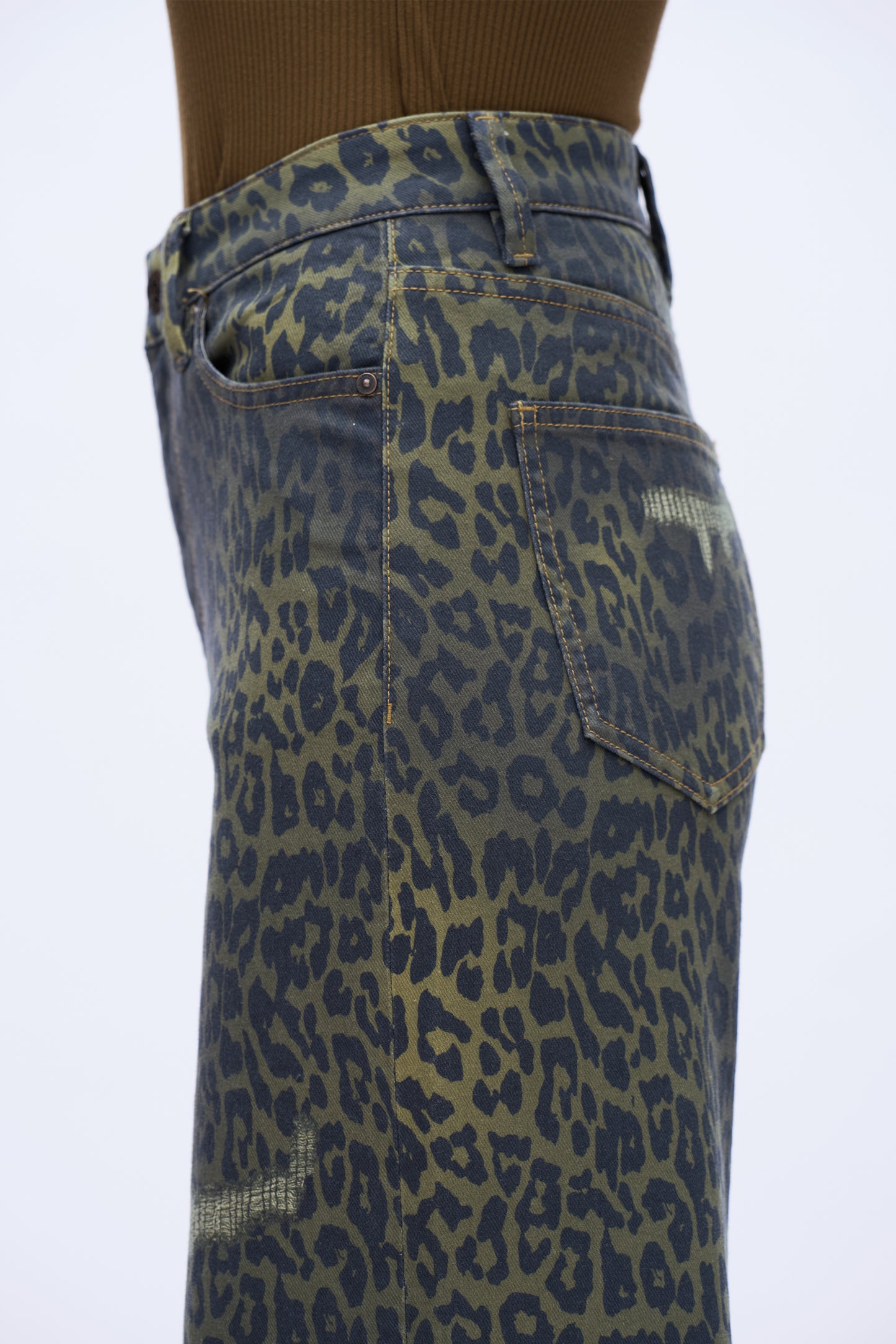 High Rise Wide Leg Printed Denim Jeans DEW8007 Leopard Print