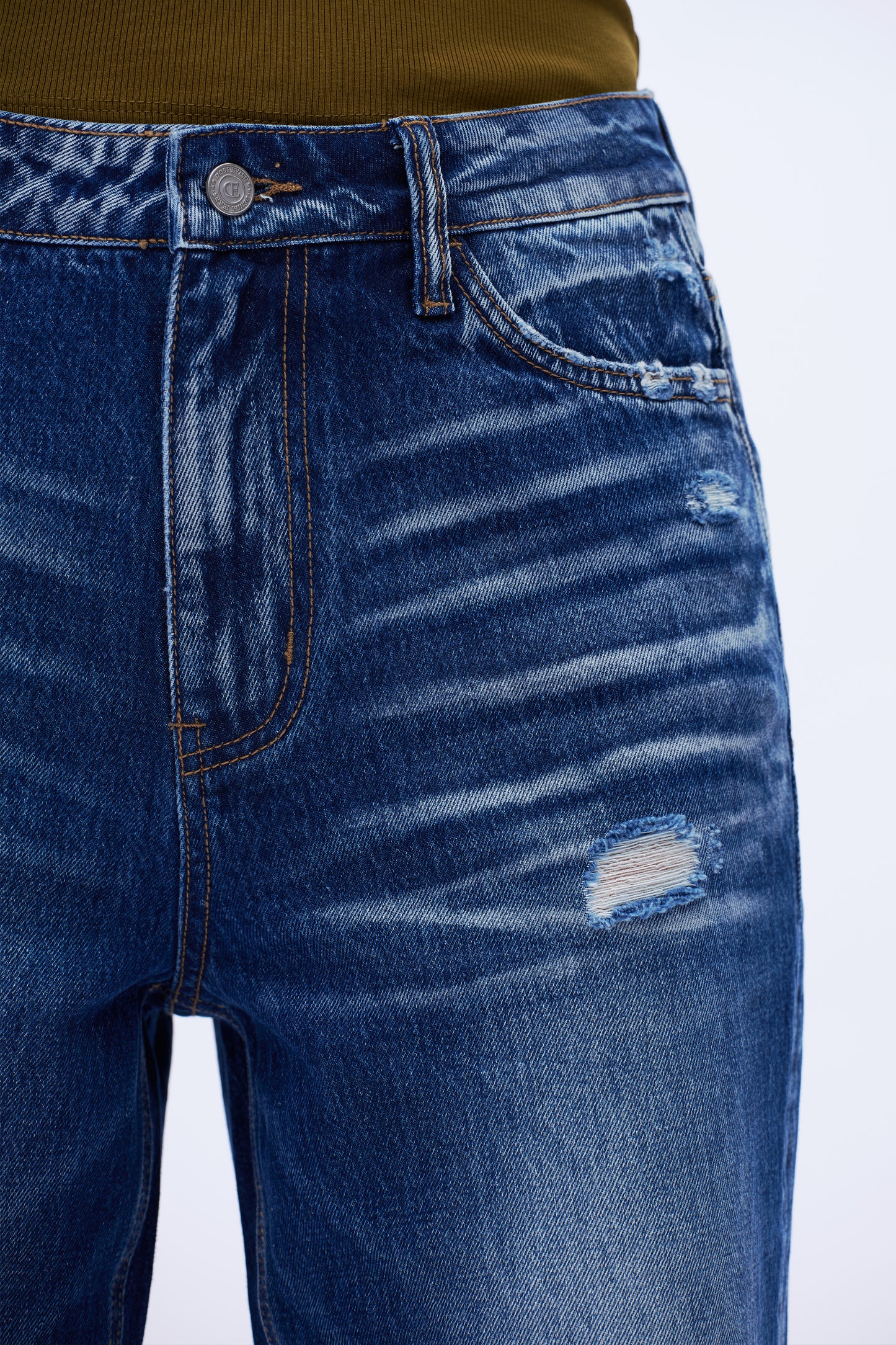 High Rise Distressed Loose Wide Leg Denim Jeans DEFM1002