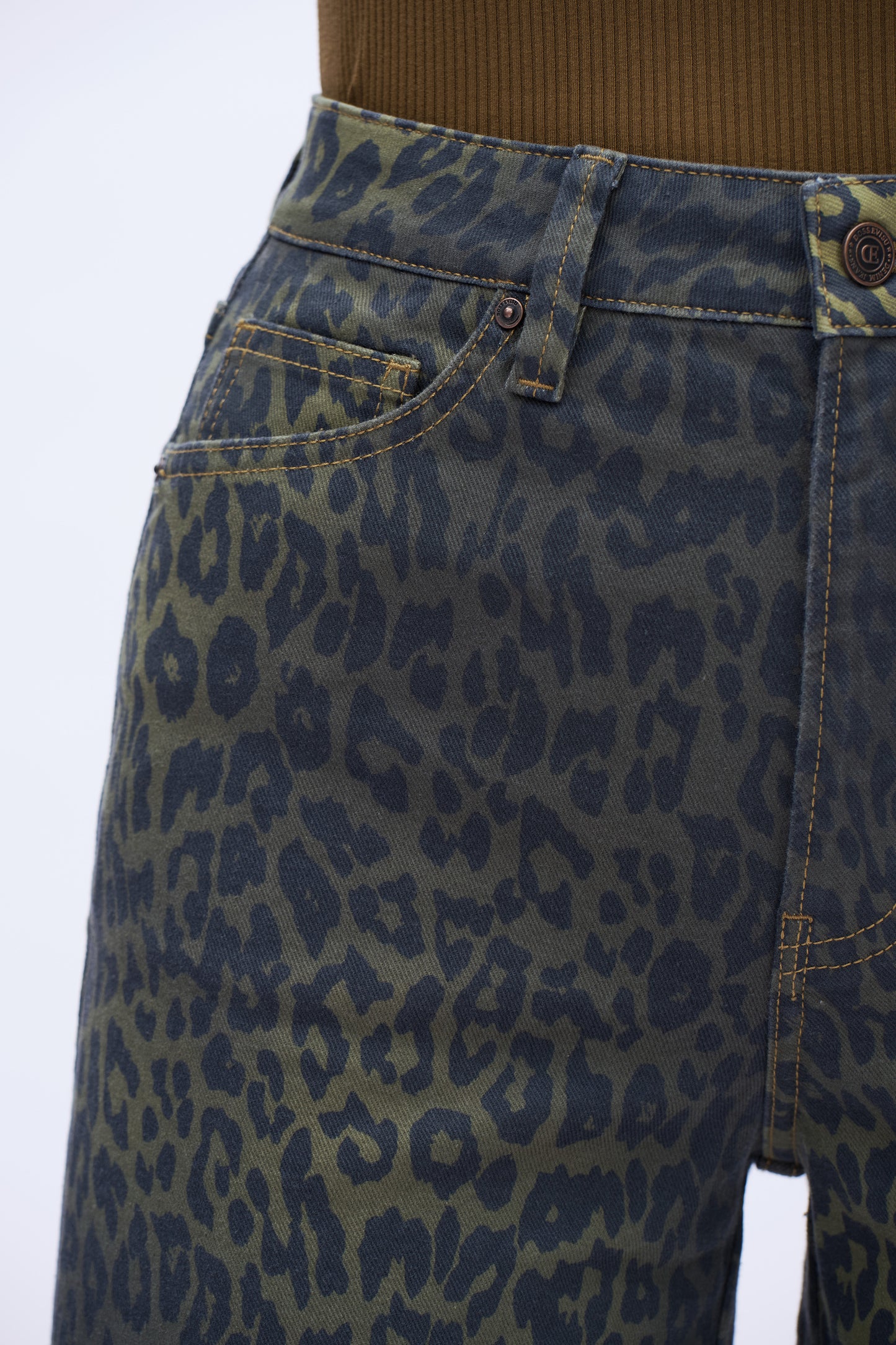 High Rise Wide Leg Printed Denim Jeans DEW8007 Leopard Print