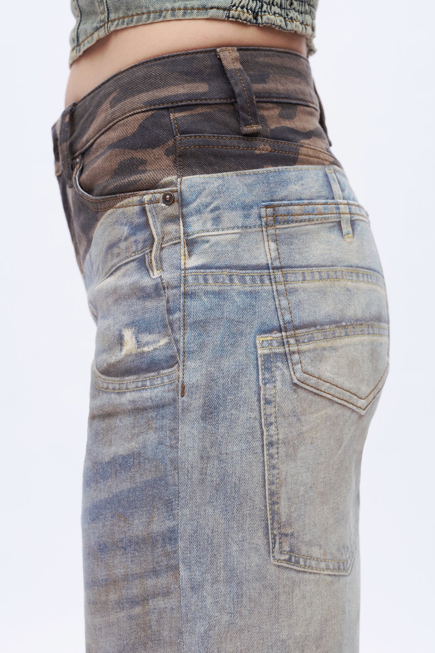 Mid Rise Printed Denim Jeans DEW8008 Light Blue