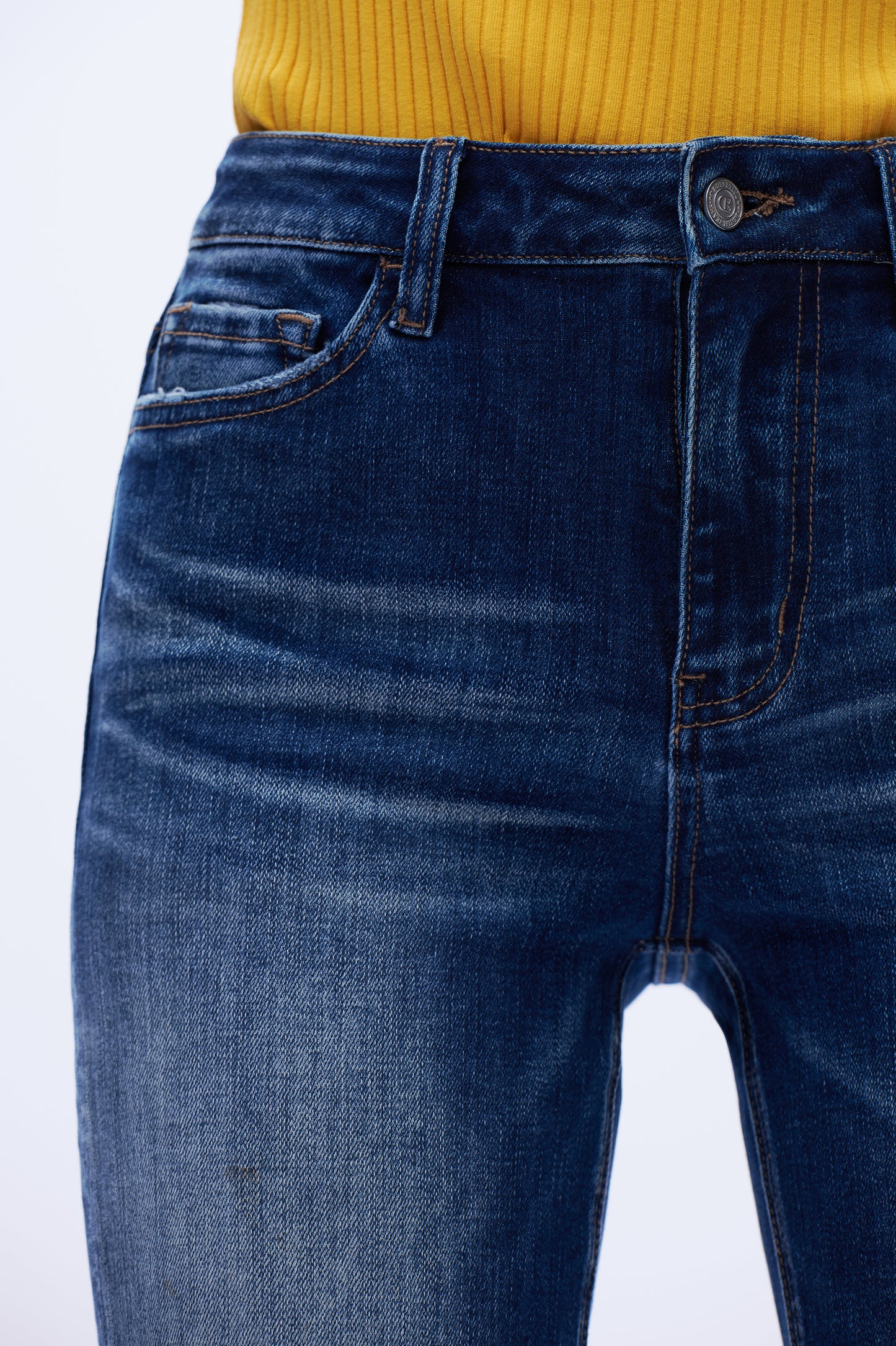 High Rise Distressed Denim Jeans DETM003 Dark Blue