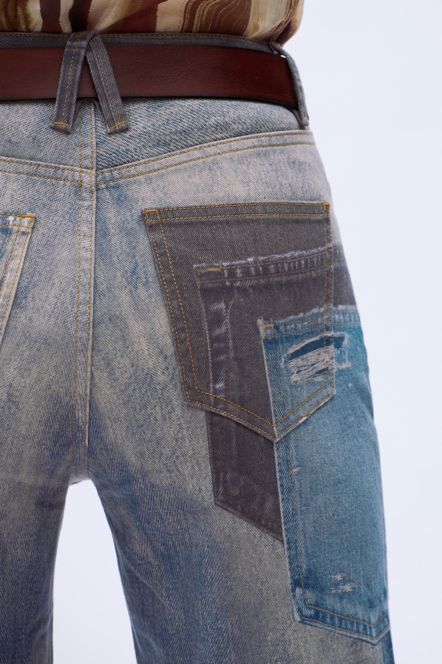 High Rise Wide Leg Printed Denim Jeans DEW8009 Medium Blue