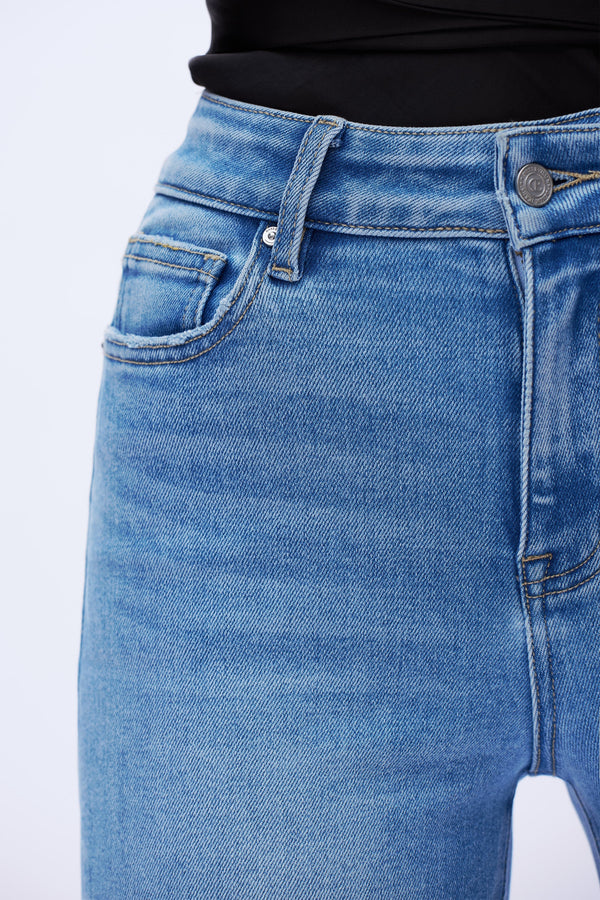 Frayed-Cuff Retro Bootcut Jeans