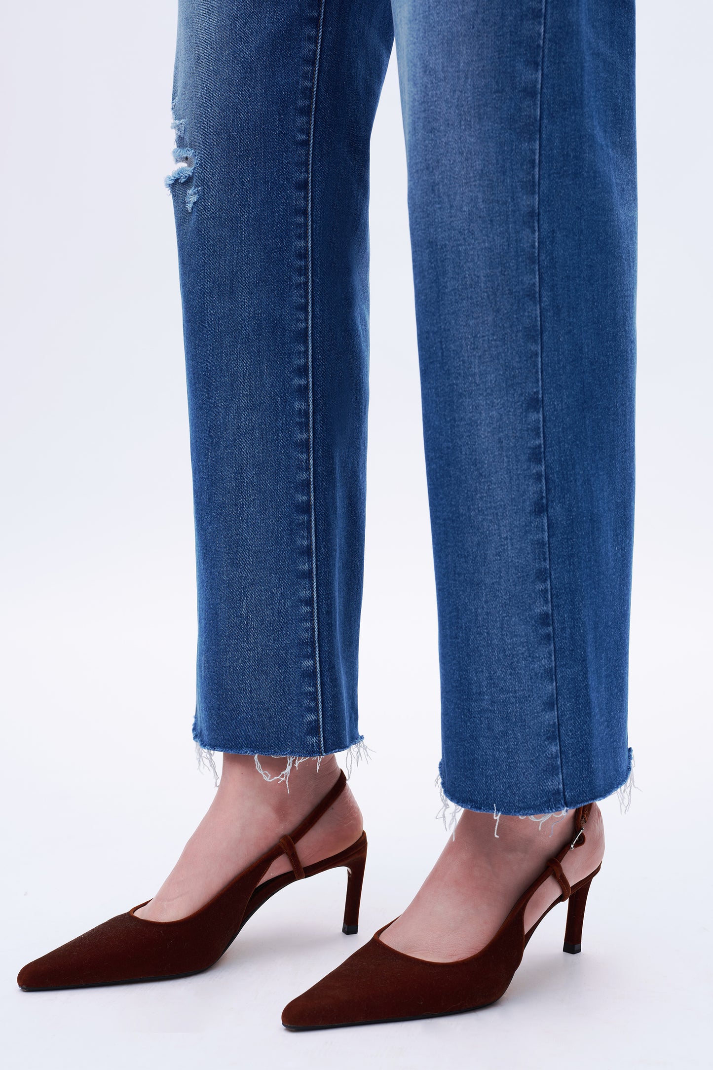 High Rise Loose Jeans With Small Rips DET5009 Deep Blue