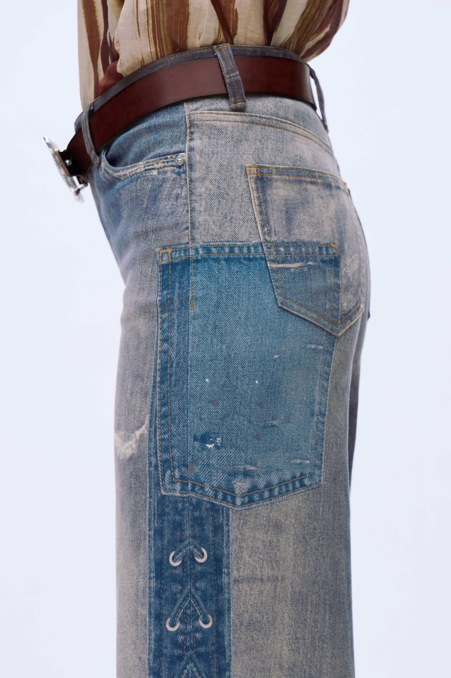 High Rise Wide Leg Printed Denim Jeans DEW8009 Medium Blue