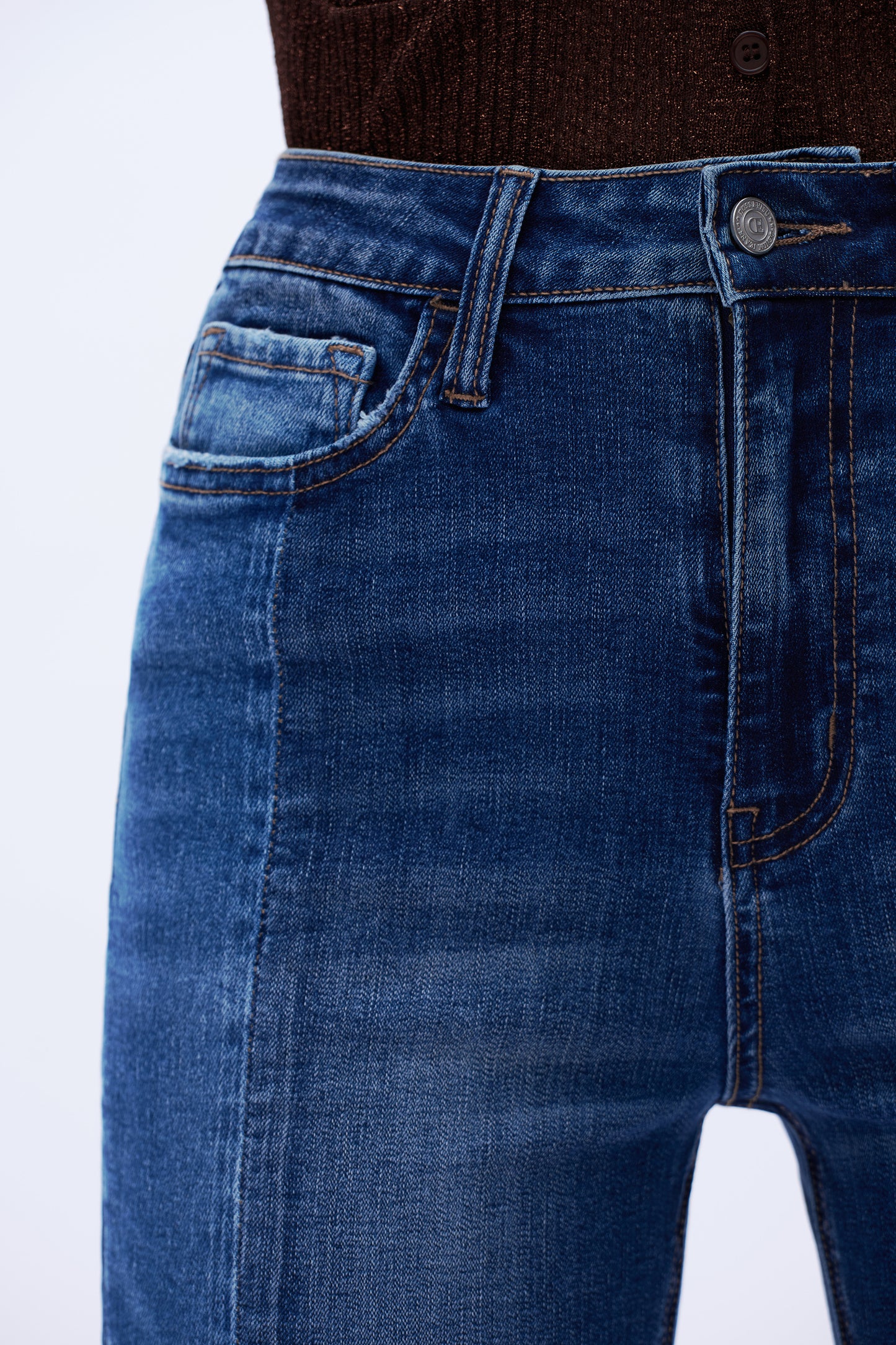 High Rise Flare Leg Denim Jeans DEFM1009 Dark Blue